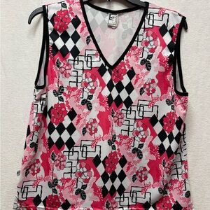 Chic Floral and Geometric Women's Tank Top - Pink and Black